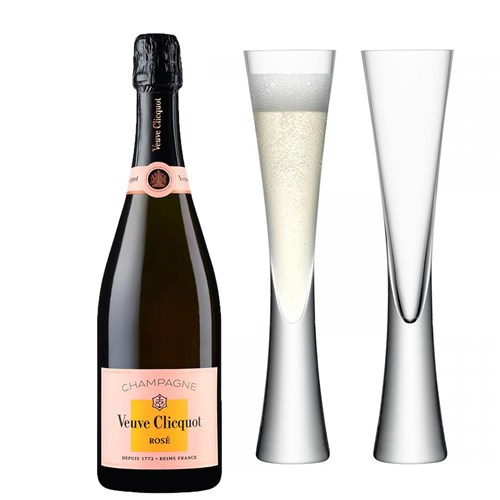Veuve Clicquot Rose Label 75cl with LSA Moya Flutes